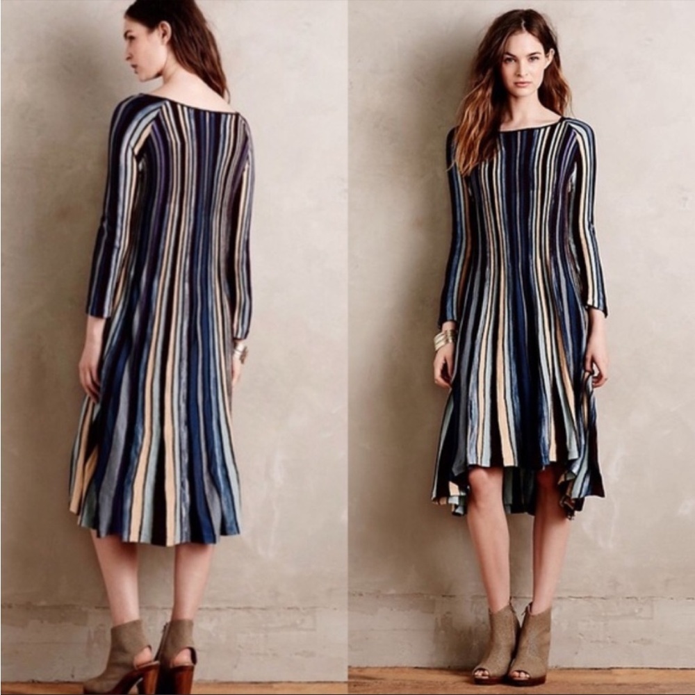 ANTHROPOLOGIE Moth Nora Swing Sweater Dress Striped Long Sleeve Size Small